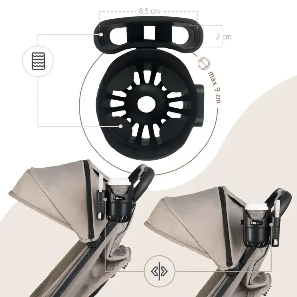 SIPO 2 viename puodelio ir telefono laikiklis vežimėliui, juodas - Image 2