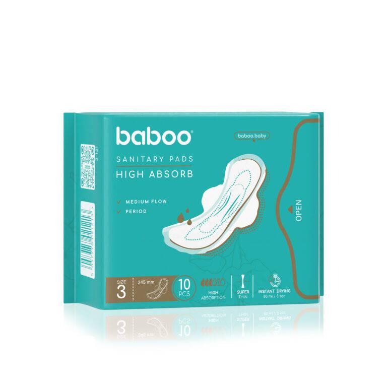 BABOO itin ploni, labai gerai sugeriantys higieniniai įklotai menstruacijoms „Regular Flow“, 10 vnt.