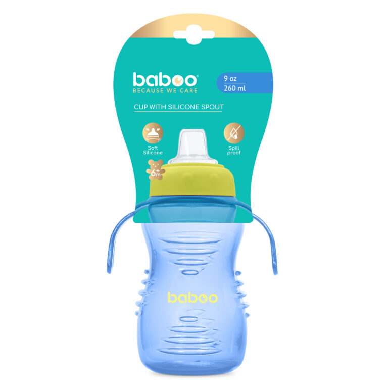 Baboo silikoninis gertuvės puodelis su gėrimo snapeliu, mėlynas, nuo 6 mėnesių, 260 ml