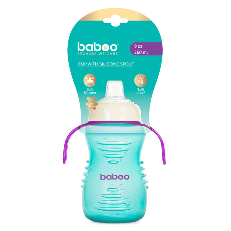 Baboo silikoninis gertuvės puodelis su gėrimo snapeliu, mėtų žalios spalvos, nuo 6 mėnesių, 260 ml