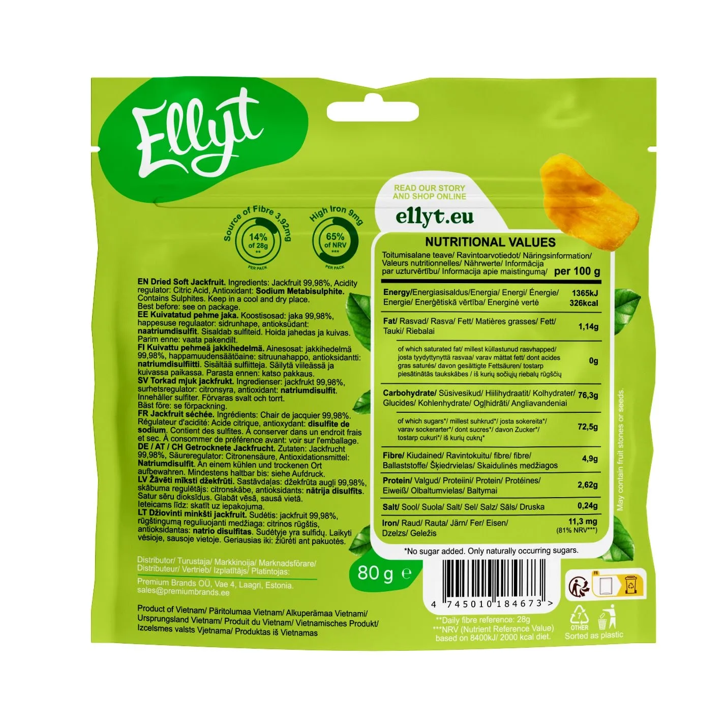 Ellyt džiovinti minkšti džekfrutai, 80 g - Image 2