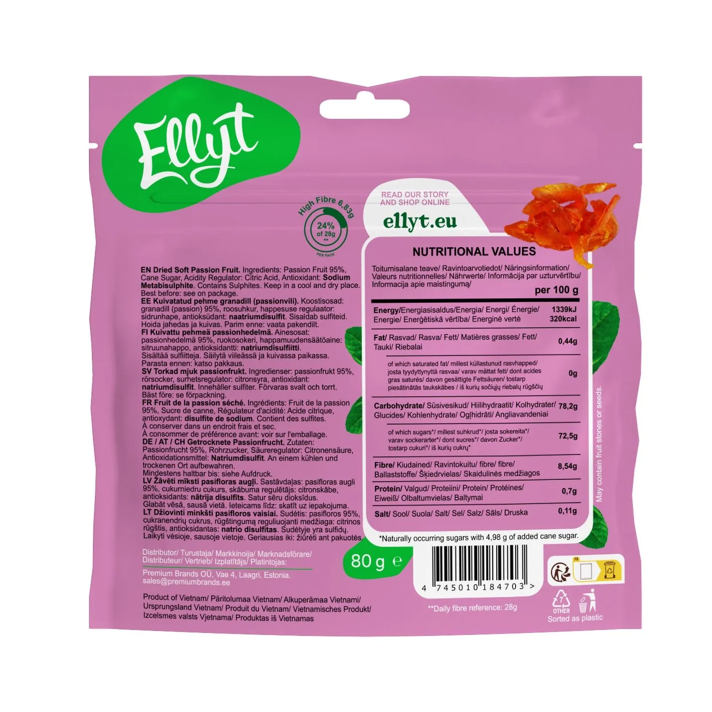 Ellyt džiovinta minkštoji granadilija (pasifloros vaisius), 80 g - Image 2