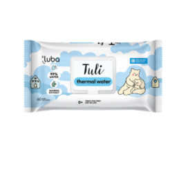 LUBA TULI THERMAL vandenyje tirpios drėgnos servetėlės sudėtyje yra 99 % daugkartinai filtruoto vandens, 60 vnt.