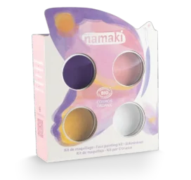 NAMAKI BIO veido dažų rinkinys: rožinė, violetinė, auksinė geltona, balta ir laikinos tatuiruotės, Drugelis