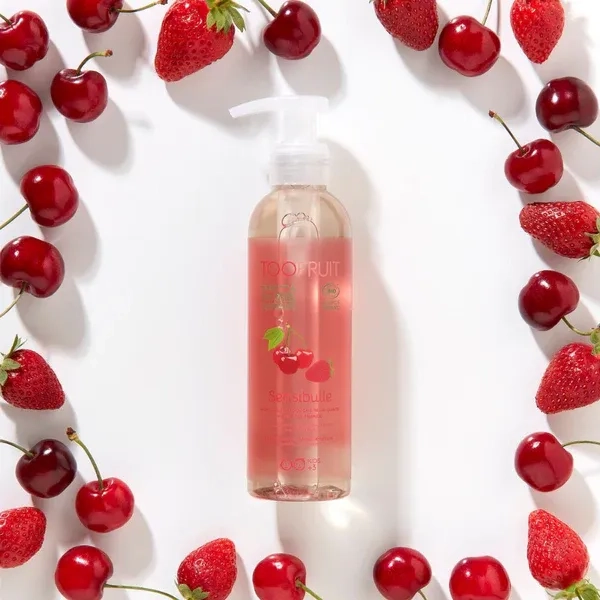 TOOFRUIT „Sensibulle“ ekologiškas lipidus atkuriantis dušo aliejus su braškėmis ir vyšniomis, 200 ml - Image 2