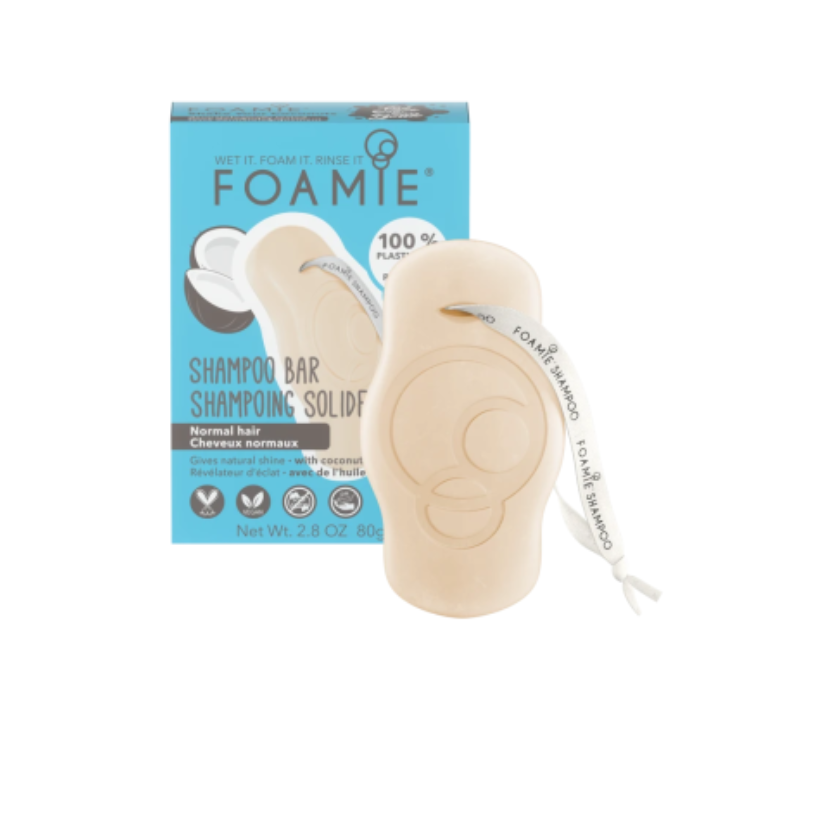 FOAMIE „Shake Your Coconuts“ kietasis šampūnas su kokosų aliejumi ir kviečių baltymais normaliems plaukams, 80 g