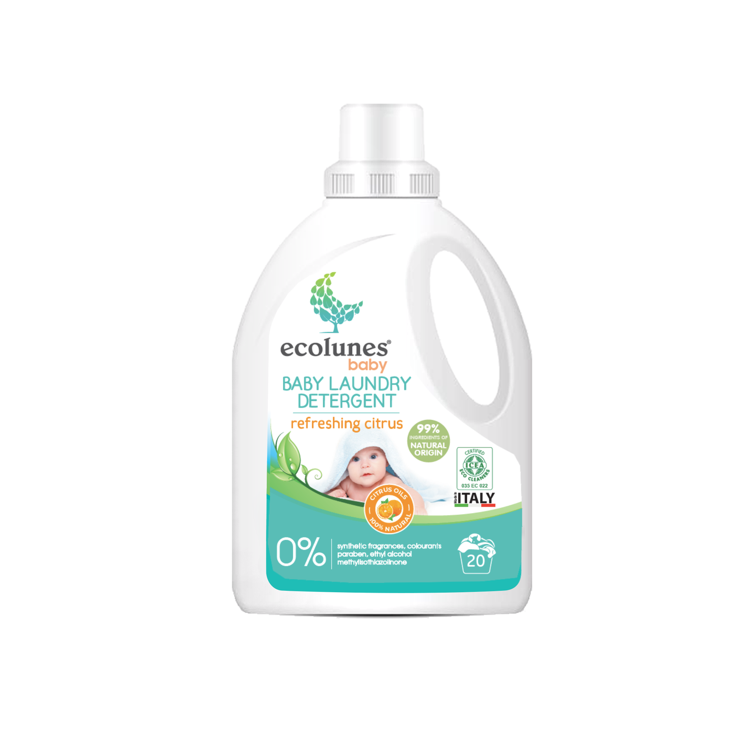 ECOLUNES Friendly Organic gaivus citrusų kvapo skalbiklis kūdikių drabužiams, 1000 ml