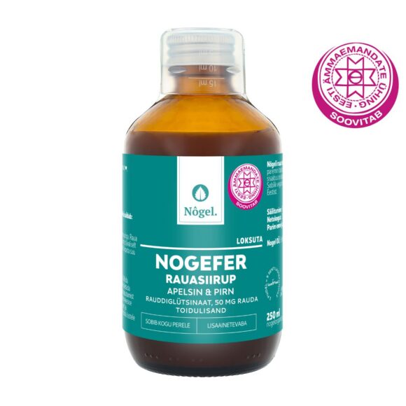 NOGEL NOGEFER geležies sirupas su apelsinais ir kriaušėmis 50 mg/15 ml, 250 ml