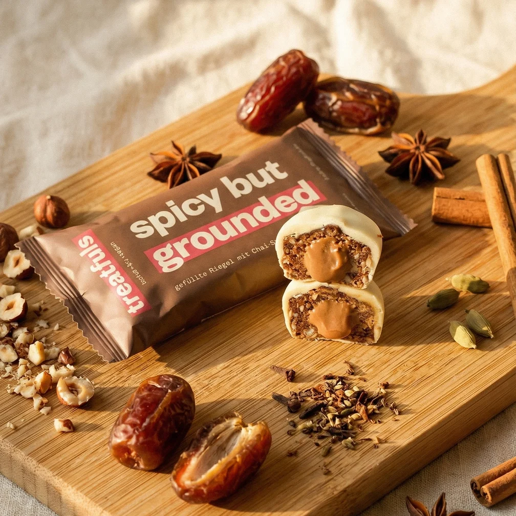 TREATFULS baltojo šokolado batonėlis su chai latte įdaru „Spicy But Grounded“, 2 × 20 g - Image 2