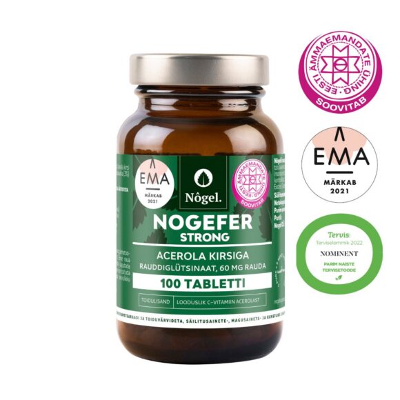NOGEL NOGEFER stiprus acerolos vyšnių geležies maisto papildas 60 mg, 100 vnt.