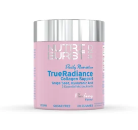 NUTRIBURST Daily Nutrition kolageno gamybą palaikančios guminukės su hialurono rūgštimi ir vitaminu C „True Radiance“, 60 vnt.