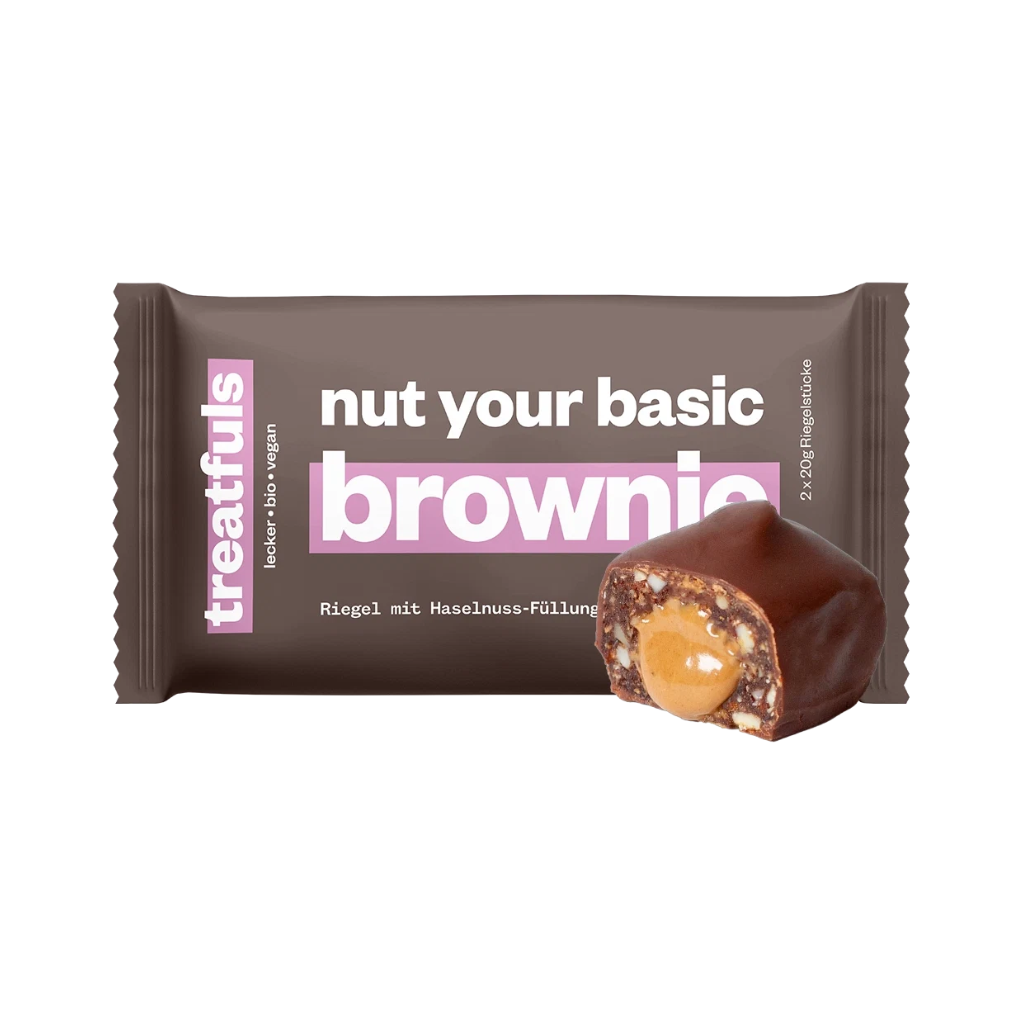 TREATFULS juodojo šokolado plytelė su braunio įdaru „Nut Your Basic Brownie“, 2 × 20 g