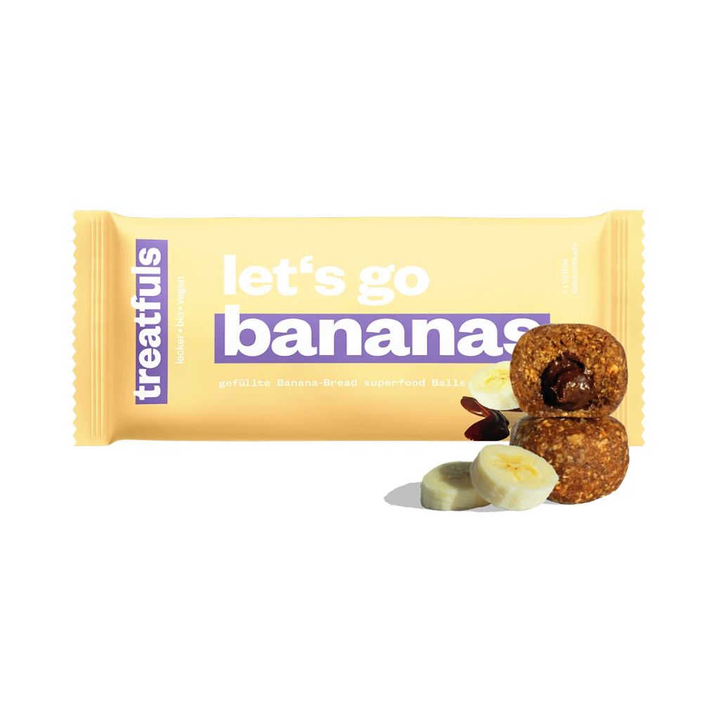 TREATFULS energijos rutuliukai su bananų duonos įdaru „Let’s Go Bananas“, 2 x 17 g
