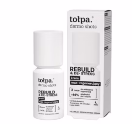 TOŁPA Dermo Shots REBUILD & DE-STRESS intensyviai atkuriamasis naktinis kremas su CICA ir keramidų kompleksu, 50 ml
