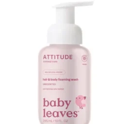 ATTITUDE 2 viename putojantis prausiklis be kvapiklių kūdikių plaukams ir kūnui, 295 ml