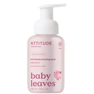ATTITUDE 2 viename putojantis prausiklis be kvapiklių kūdikių plaukams ir kūnui, 295 ml