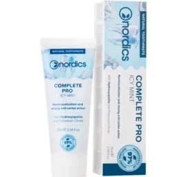 NORDICS COMPLETE PRO remineralizuojanti dantų pasta be fluoro su hidroksiapatitu, granatais ir šalaviju, ledinių mėtų skonio, 75 ml
