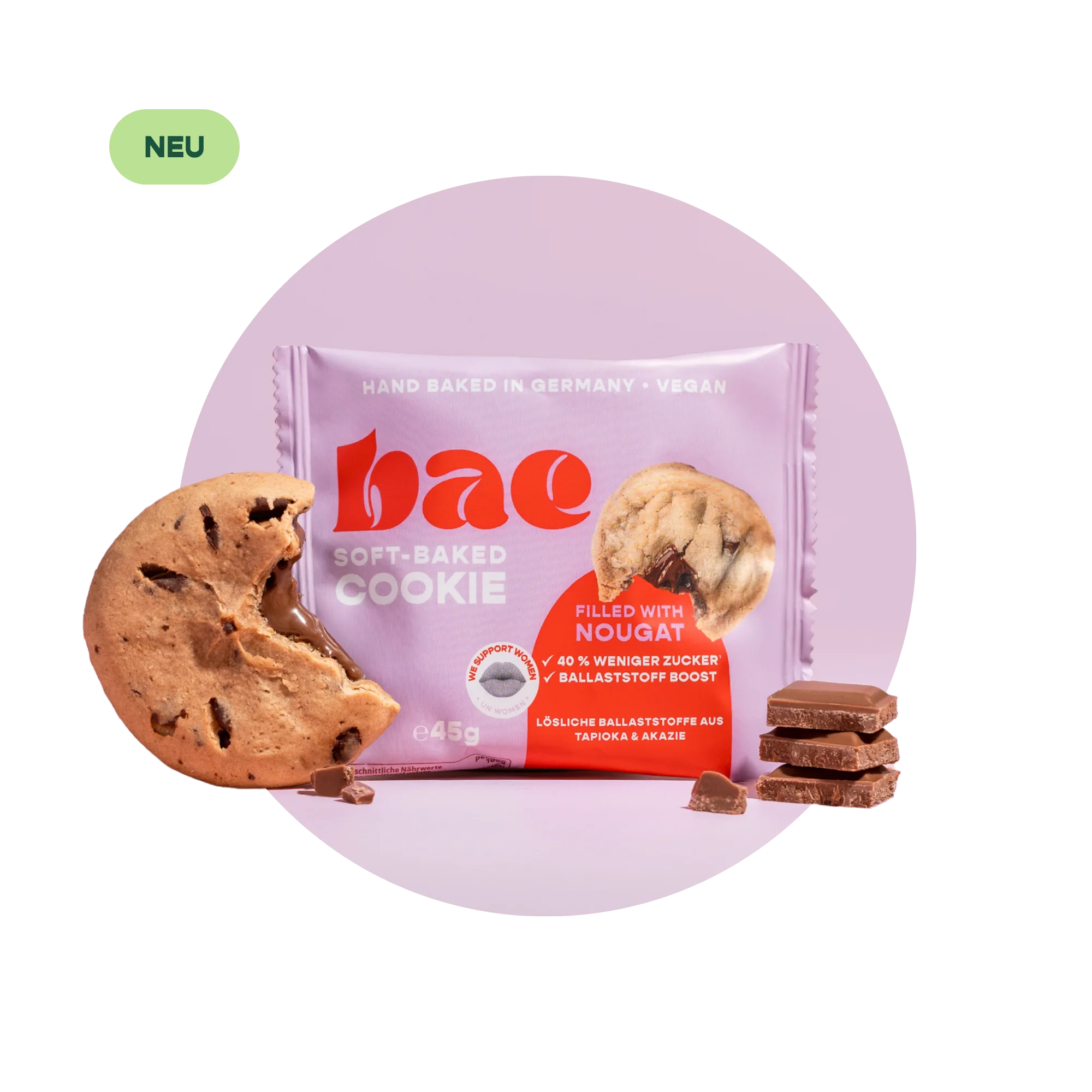 BAE kepti veganiški sausainiai su nugato kremo įdaru „Nougat“, 45 g